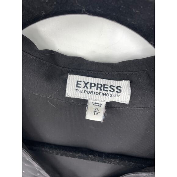 Express Shirt Womens XS The Portofino Long Sleeve Black Dotted Sheer High Low - Picture 3 of 4
